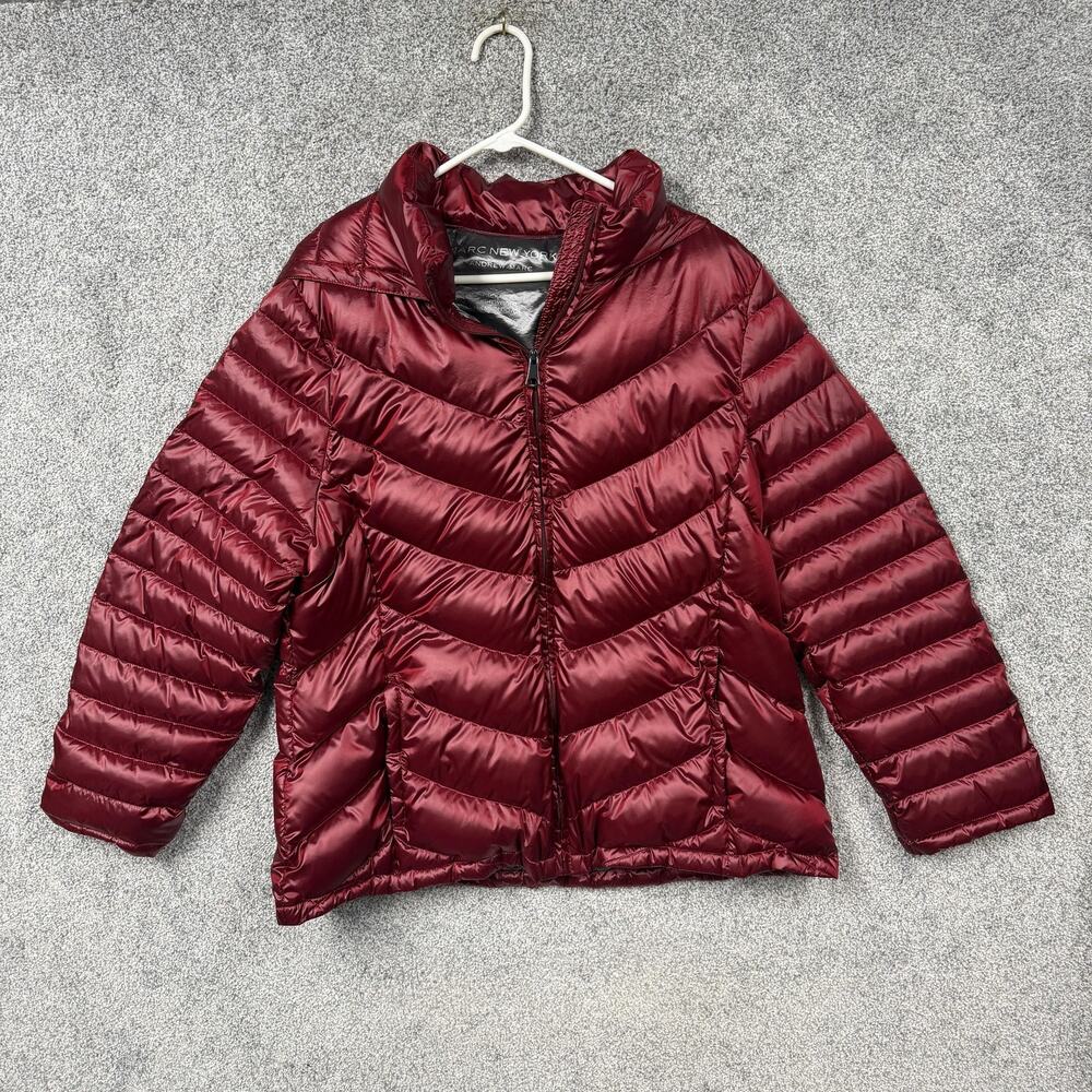 Marc New York Jacket Womens XXL Red Quilted Hooded Packable Down Puffer